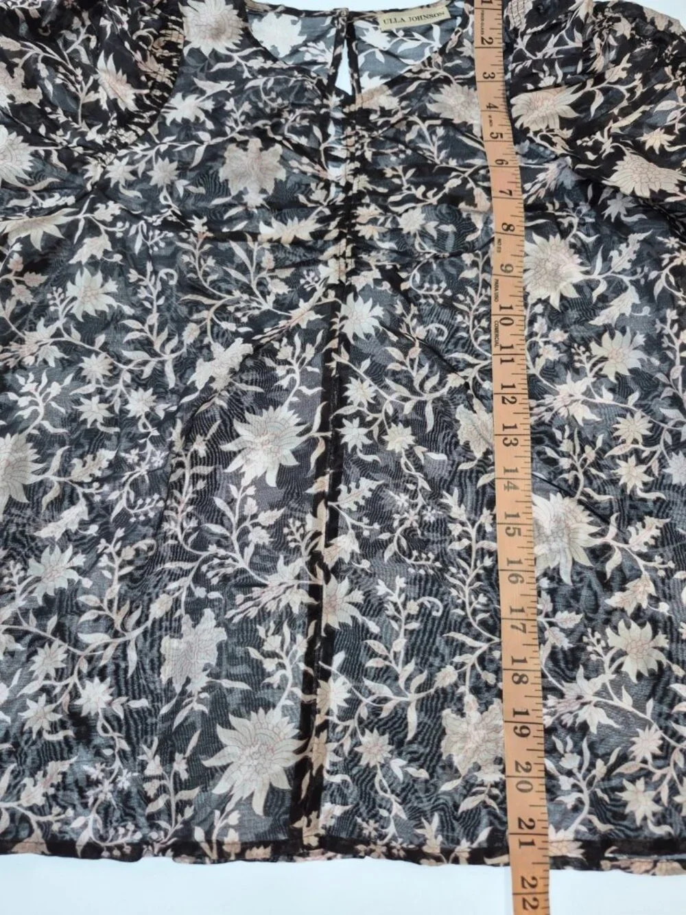 Ulla Johnson Posey Floral Silk Cotton Puff Sleeve Blouse Top Black White Sz 4